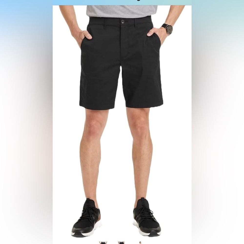Men's Flat Front Tech Chino Black Shorts Size 38